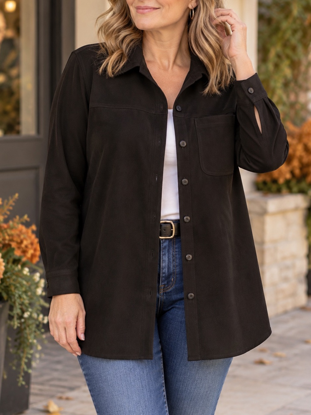 Vintage Y2K Alia Black Faux Suede Shacket Shirt Jacket Women’s Size 12 Casual
